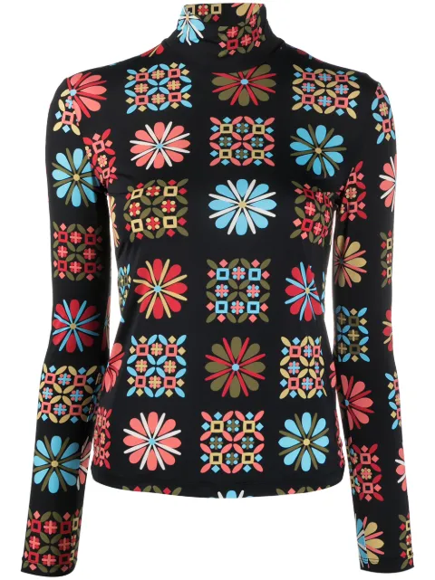 La DoubleJ floral turtleneck top Black SHI0030JER005VET0001