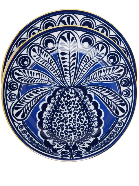 La DoubleJ pineapple-print dessert plates (set of 2) Blue DIS0031CER001PNP0010