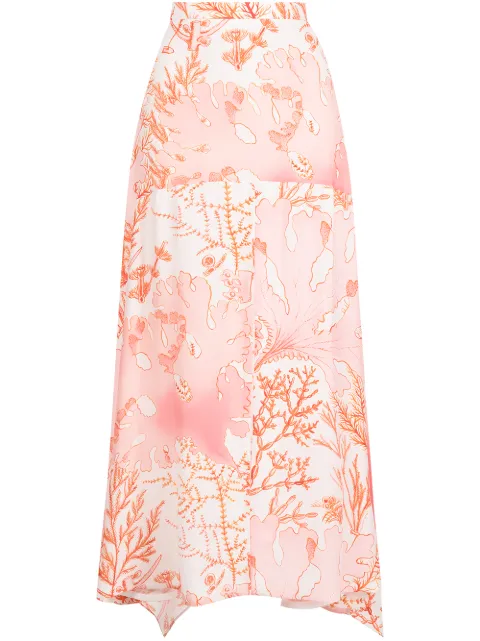 Stella McCartney coral-print handkerchief-hem maxi-skirt Neutrals 603156SRA59