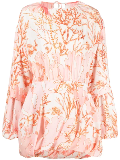 Stella McCartney coral-print puffball mini-dress Neutrals 603042SRA59