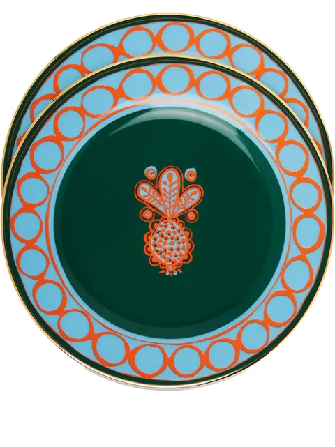 La DoubleJ pineapple-print dessert plates (set of 2) Orange DIS0031CER001PNP0007