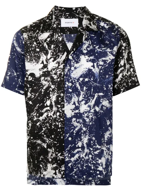 Ports V marble-print button-down shirt Blue VM8HCS60MPC023