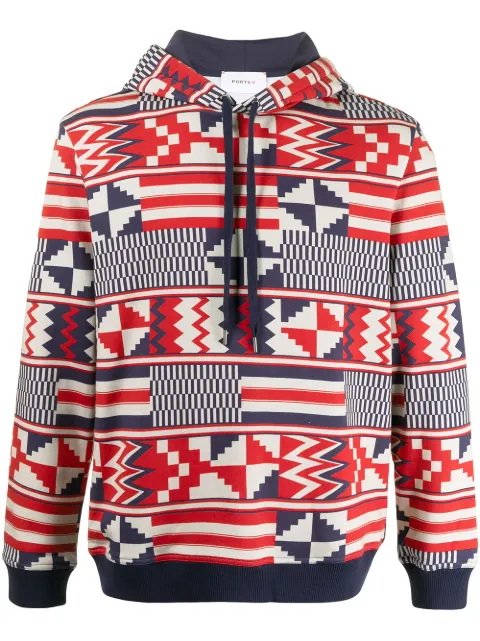 Ports V geometric print hoodie White VM8KKH02MCC061