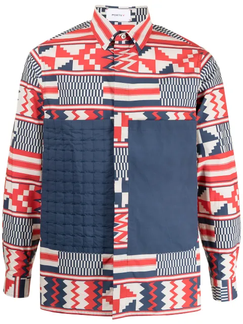 Ports V quilt front geometric-print shirt White VM8HCL21MPV004