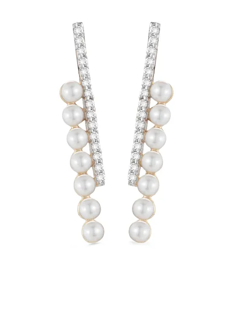 Mateo 14kt yellow gold diamond pearl Bypass earrings Gold 811266023739