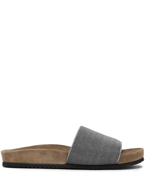 Brunello Cucinelli monili-embroidered band slides Silver MZMIG1390C6351