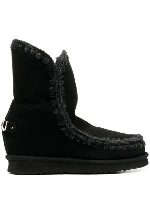 Mou crochet stitch-trim wedge boots Black MUFW121013A