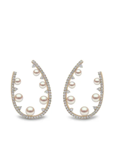 Yoko London 18kt yellow gold diamond pearl Sleek hoop earrings Gold QYE22096X