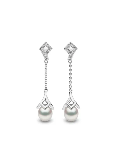 Yoko London 18kt white gold Trend diamond pearl drop earrings Silver TEM02357F