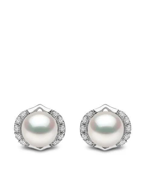 Yoko London 18kt white gold Trend freshwater pearl and diamond stud earrings Silver TEM02187F