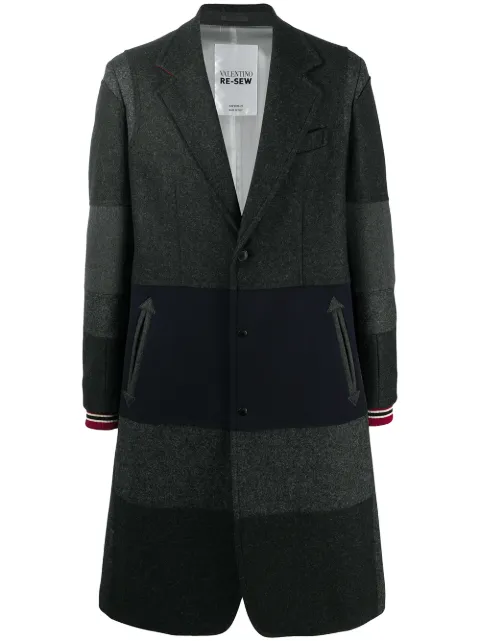 Valentino Garavani horizontal-stripe single-breasted coat Grey VCAD906TA
