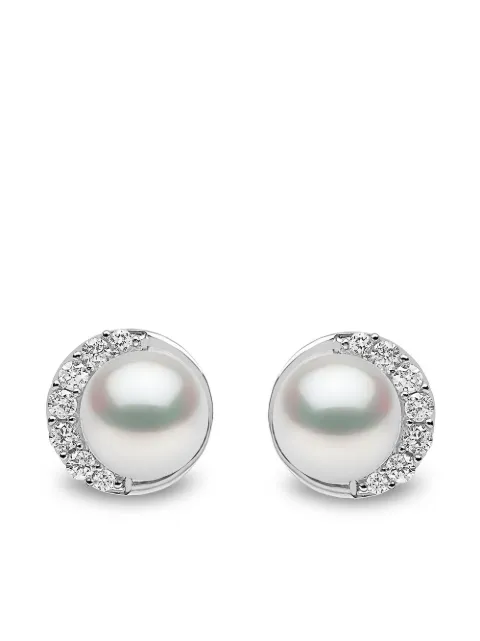 Yoko London 18kt white gold Trend freshwater pearl and diamond stud earrings Silver TEM02197F