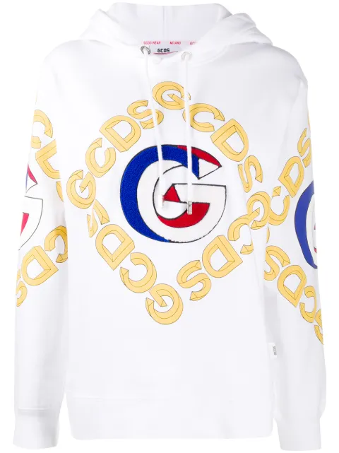 GCDS college logo print hoodie White FW21W020120