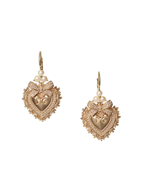 Dolce & Gabbana 18K yellow gold Devotion diamond and pearl earrings Gold WELD2GWDPY1