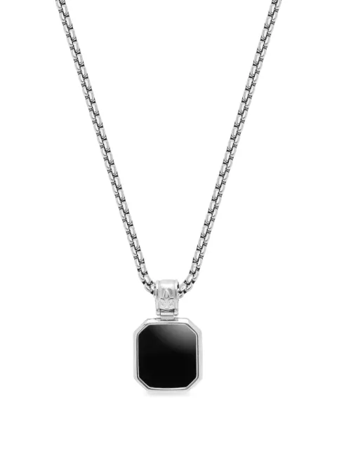 Nialaya Jewelry square onyx pendant chain necklace Silver MNEC111