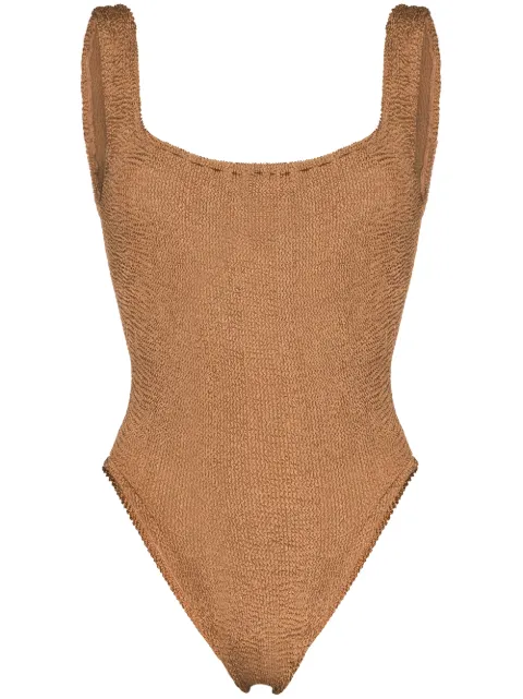Hunza G square-neck crinkle-effect swimsuit Brown CLASSICSQRNCKCRINKLE