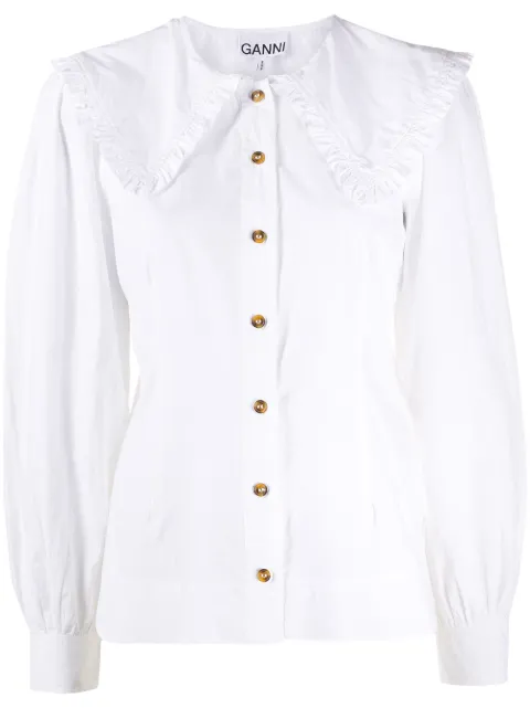 GANNI ruffled-collar shirt White F5500