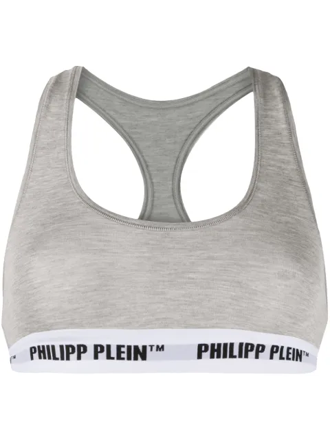 Philipp Plein logo band sports bra Grey PPCOWUZ0024PTE003N