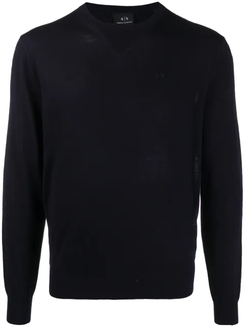 Armani Exchange embroidered logo virgin wool jumper Blue 8NZM3AZM8AZ