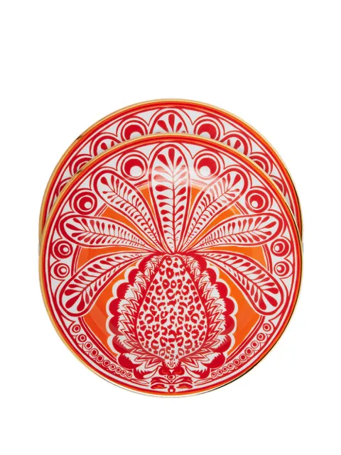 La DoubleJ Pineapple-print porcelain dessert plates (set of two) Orange DIS0031CER001PNP0011