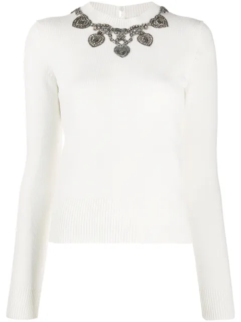 Alexander McQueen crystal-embellished crew neck jumper Neutrals 641843Q1ARE