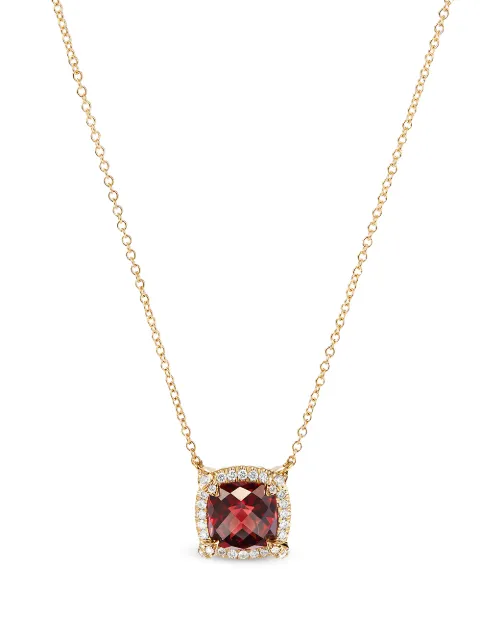 David Yurman 18kt yellow gold petite Chatelaine pavé diamond and garnet pendant necklace Red N14202D88AGADI