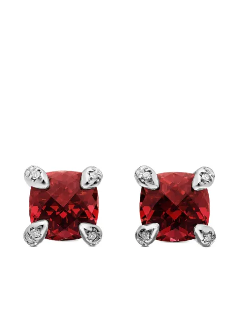 David Yurman sterling silver Petite Chatelaine rhodolite garnet and diamond stud earrings (6mm) Red E16330DSSARGDI
