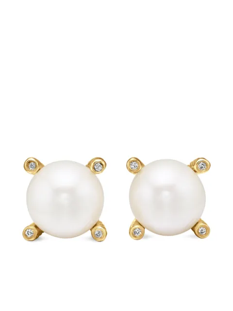David Yurman 18kt yellow gold pearl and diamond stud earrings (14mm) White E0844488DPEDI