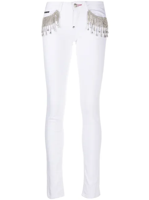 Philipp Plein crystal-fringe slim-fit jeans White A20CWDT1509PDE004N
