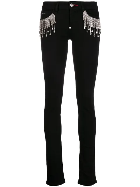 Philipp Plein crystal fringe-embellished skinny jeans Black A20CWDT1509PDE004N