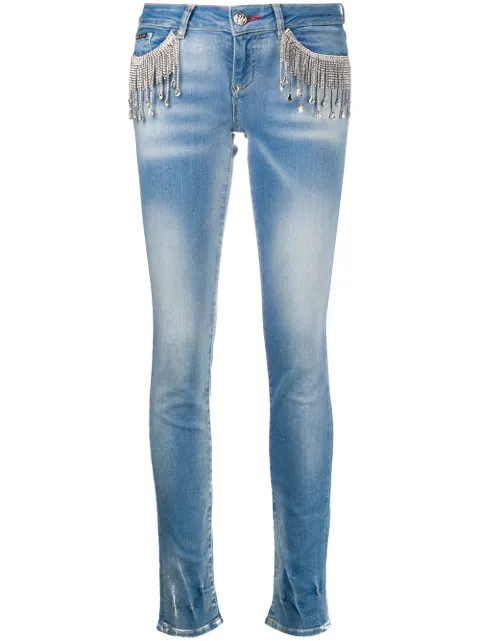 Philipp Plein crystal-fringe slim-fit jeans Blue A20CWDT1509PDE004N