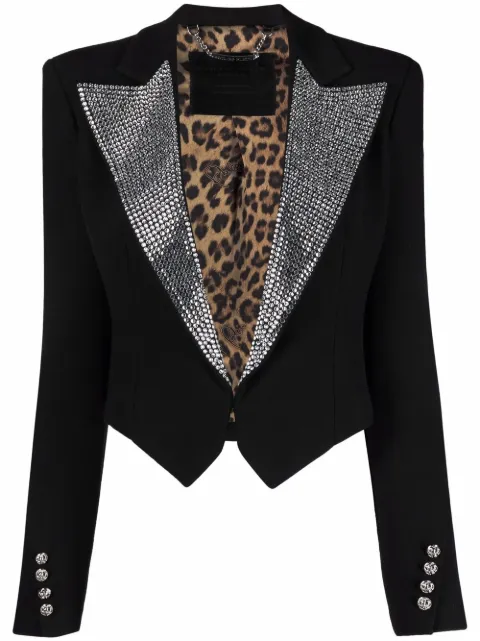 Philipp Plein crystal-embellished cropped blazer Black A20CWRF0379PTE003N
