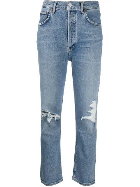 AGOLDE ripped high-rise cropped jeans Blue A056B1255