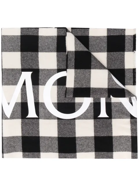 Moncler logo print checked scarf Black F20913C70700A0154