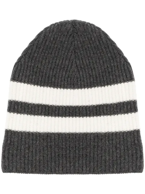 Cashmere In Love striped ribbed-knit beanie Grey BIA