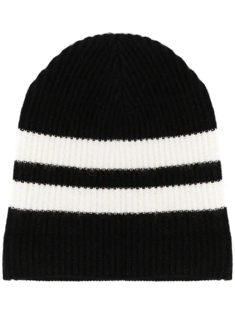 Cashmere In Love striped ribbed-knit beanie Black BIA