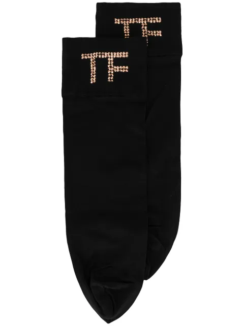 TOM FORD gem-embellished logo socks Black SO0002YAX281