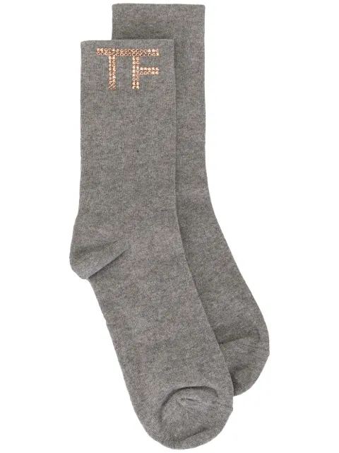 TOM FORD gem-embellished logo socks Grey SO0001YAX280
