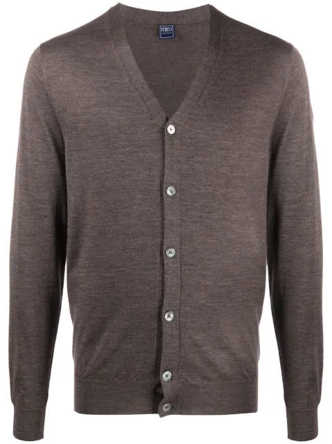 Fedeli V-neck ribbed knit cardigan Brown 3UI07125