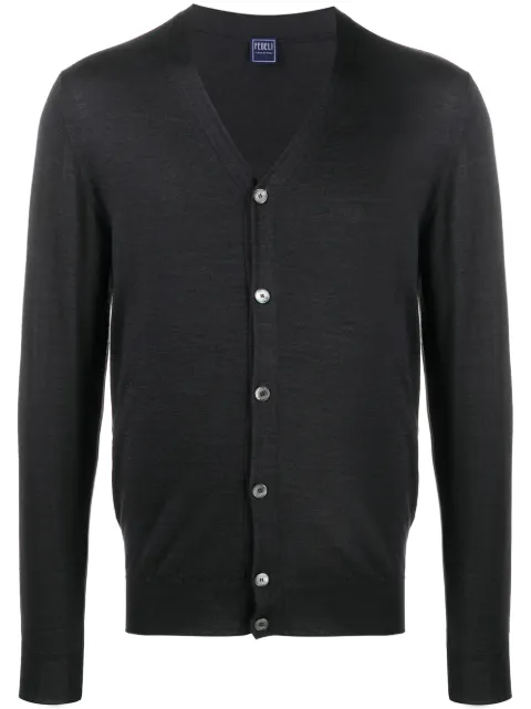 Fedeli V-neck ribbed knit cardigan Grey 3UI07125