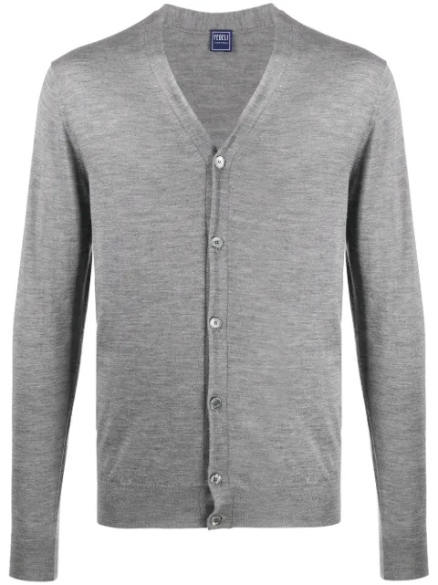 Fedeli V-neck ribbed knit cardigan Grey 3UI07125
