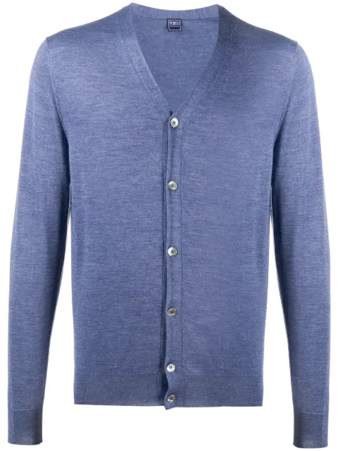 Fedeli V-neck ribbed knit cardigan Blue 3UI07125
