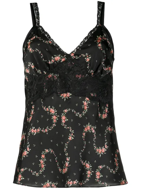 Rabanne Flower Garland satin cami top Black 20HCTO158PO0208