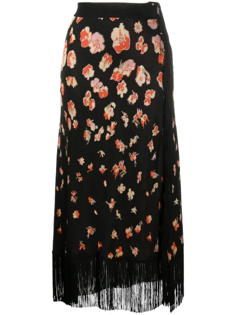 Rabanne floral fringed skirt Black 20HMJU165ML0093