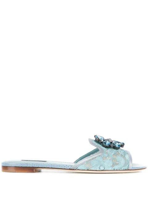 Dolce & Gabbana Bianca crystal-embellished lace slides Blue CQ0023AG667