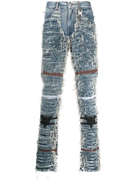 1017 ALYX 9SM distressed frayed straight leg jeans Blue AZMPA0086FA03