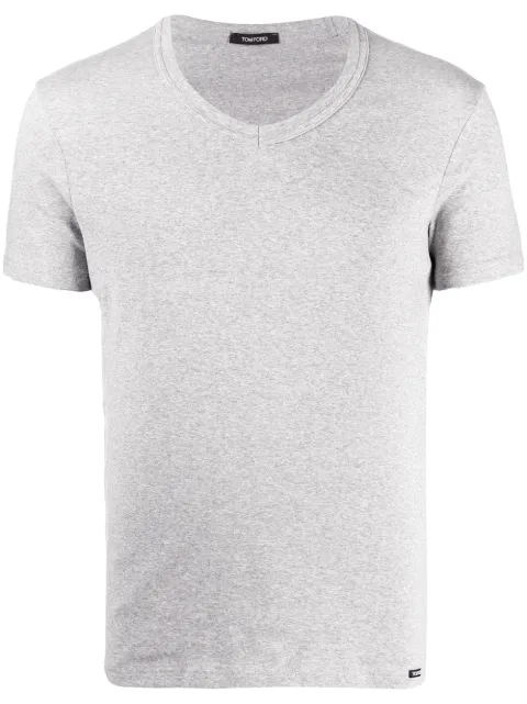 TOM FORD logo patch V-neck T-shirt Grey T4M091040