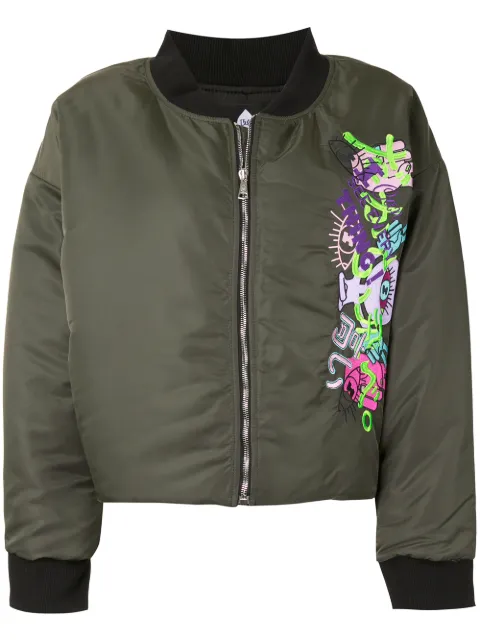 Natasha Zinko embroidered motif cropped bomber jacket Green PF20DU041607ADT