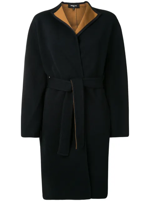 Paule Ka contrast lining belted coat Blue 146M007