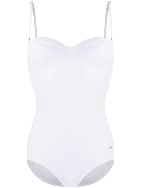 Dolce & Gabbana DG plaque bustier swimsuit White O9A13JFUGA2